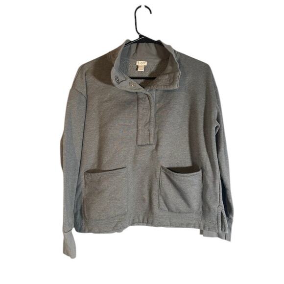 J.  Crew Gray Long Sleeve Button Henley Cotton Blend Sweatshirt Women Sz S - Picture 1 of 10